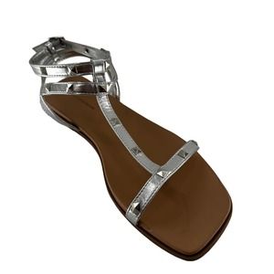 14th & Union Pyramid Studded Strappy Sandals (Silver) - Size 8.5